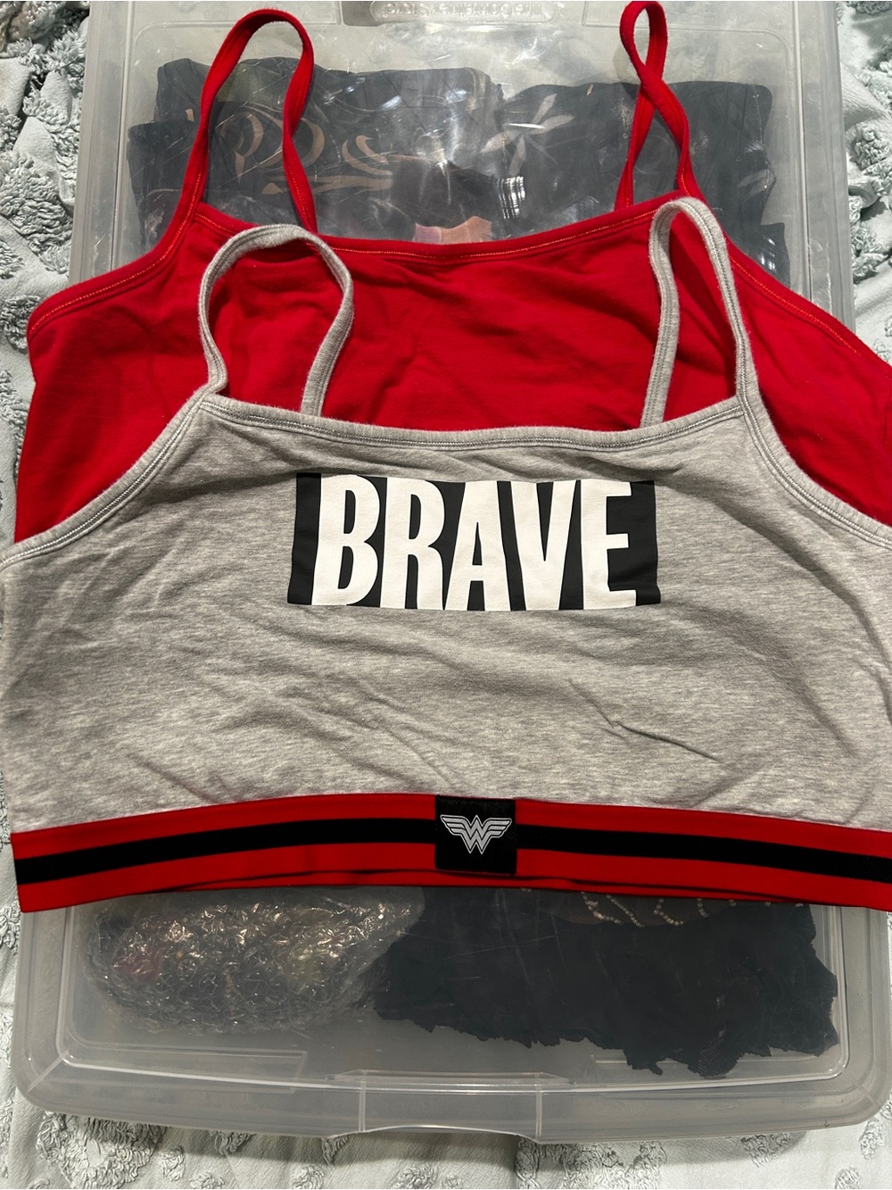 Fruit of the Loom Gray & Red 'Brave' Wonder Woman Sports Bra Set